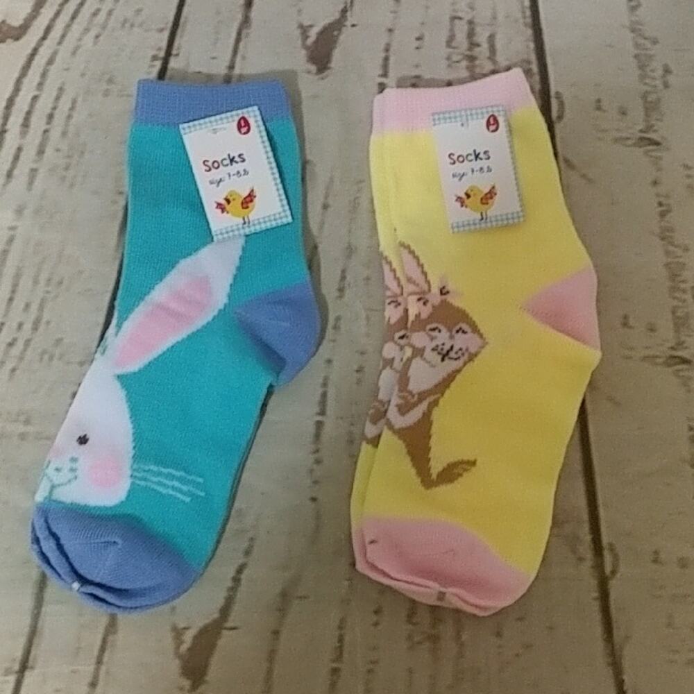 Spring Theme Bunny Print Kids' Socks - 2 Count Size 7-8.5